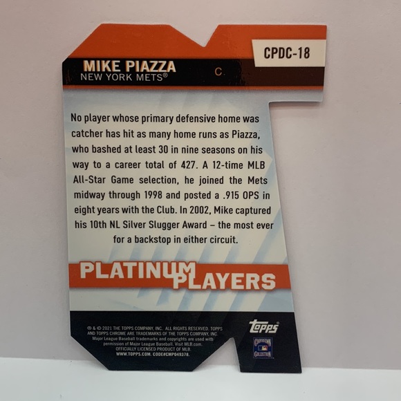 2021 Topps Chrome Mike Piazza Mets Platinum Players #CPDC-18 (MISC9) - Picture 2 of 2